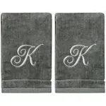 TWS Silver Embroidered Monogrammed Towels - Initial K