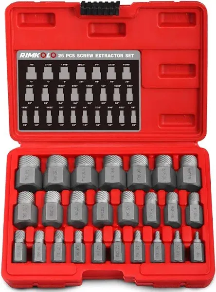 RIMKOLO 25-Piece Screw Extractor Set Multi-spline Extractor Set Easy Out Bolt Extractors CR-MO Bolt Remover for Removing Broken Studs Bolts Socket