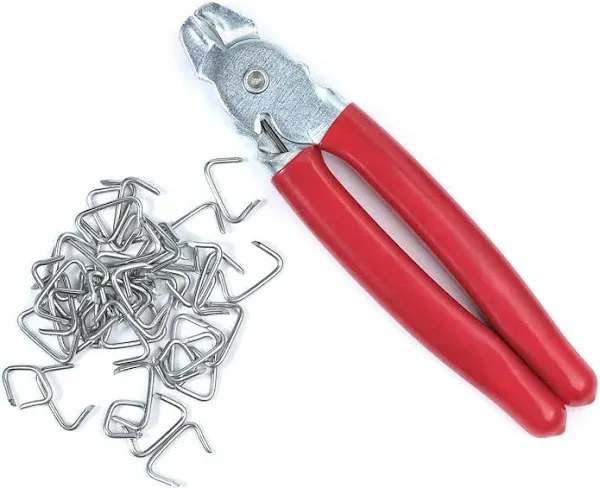 Straight Hog Ring Pliers Set &amp; 200pcs Galvanized Rings – Upholstery Red 