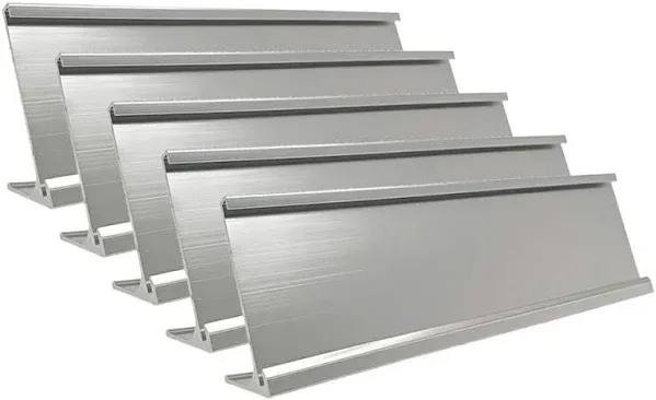 2" x 10" Aluminum Name Plate Desk Holder, Office Business Desk Sign Holder Desktop-5 Pack (Silver)