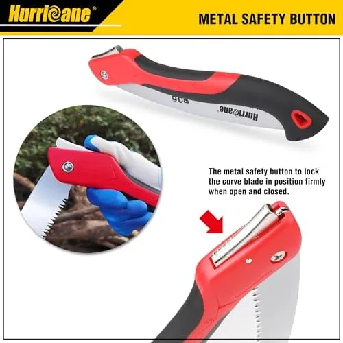 HURRICANE Folding Hand Saw, 10 Inch Pruning Saw, Hand Saw for Wood Cutting, Camping Tree Saw with SK5 Curved Blade, Triple-cut Razor Teeth, Outdoor Portable Saw for Tree Trimming, Gardening, Hiking