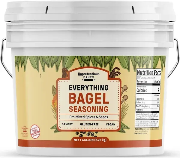 Unpretentious Everything Bagel Seasoning, 1 Gallon Bucket, Add Texture & Flavor to Any Recipe, Mix of Sesame Seeds, Garlic, Onion & Salt