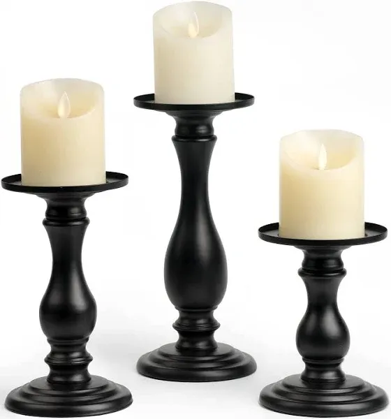 Matte Black Metal Candle Holders - Set of 3 - Fits 3/4 inch Thick Candle&amp;Led ...