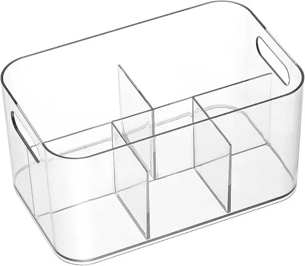 AOZITA 5-Compartment Clear Plastic Bin - Divided Art Supplies, Cosmetic Makeup Caddy Organizer - Multiuse Storage Container for Vanity, Bathroom,