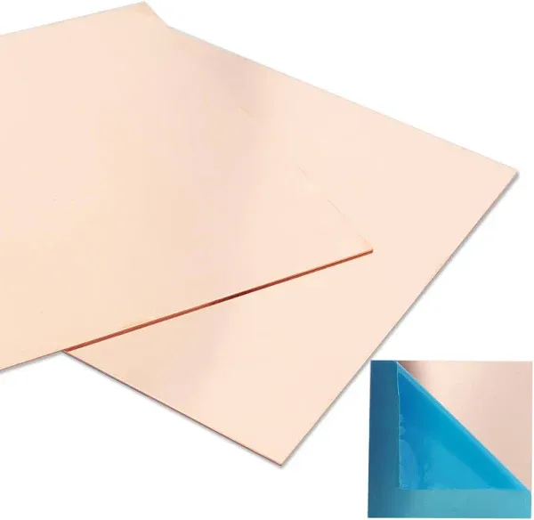 2 Pcs 99.9%+ Pure Copper Sheet, 6" x 6", 18 Gauge Thickness, 153 x 153 x 1mm, No Scratches, Film Attached Copper Plates