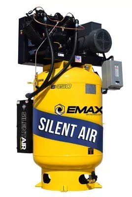 EMAX 10HP 120 gal. 2 Stage Single Phase Industrial V4 Pressure Lubricated Pump 38CFM@100PSI Plus SILENT Air Compressor