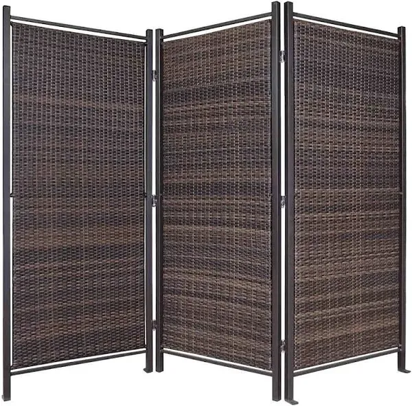 Folding Outdoor Privacy Screen Wicker Partition 6' x 6' for Home Patios, Waterproof, Mounting Option for Stability