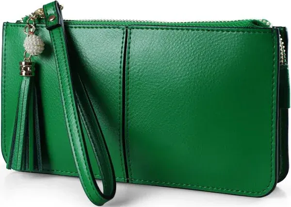 Women&#039;s Green Leather Wristlet Clutch Cell Phone Wallet Purse for Women, Mult...