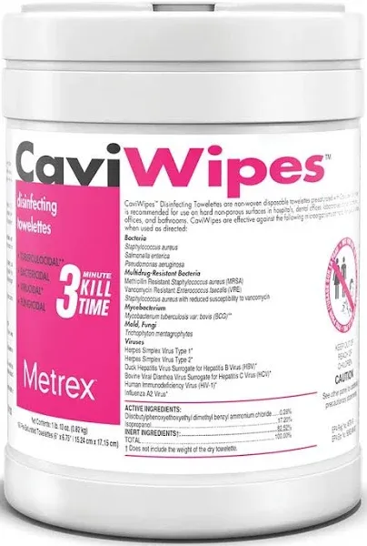 CAVIWIPES Disinfecting Wipes: Packet, 50 ct Container Size, Ready to Use, Wipes, Alcohol/Quat