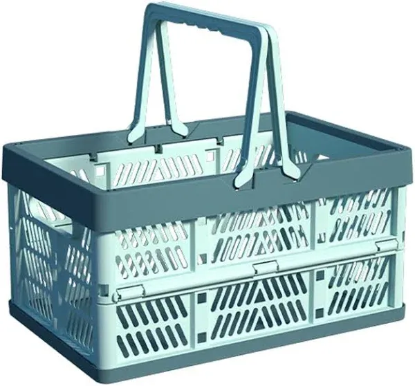 20L Plastic Collapsible Storage Crate - Foldable Handle M, Grey 