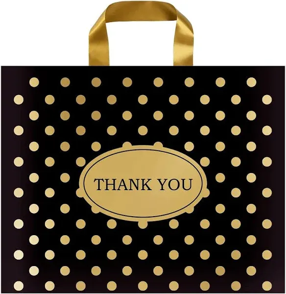 Xeiwagoo Thank You Bags,Shopping Bags for Small Business Plastic Retail Bags with Soft Loop Handle for Goodie Bags Boutique Party Stores 50 Pack (15" x 18",Black)