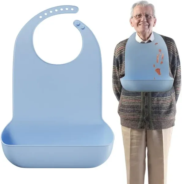 Adult Bibs for Elderly - Comfortable Easy to Clean Silicone Bib