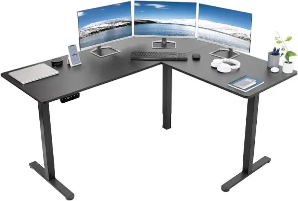 VIVO Electric Height Adjustable 75 X 63 Inch Corner Stand up Desk, White Table T