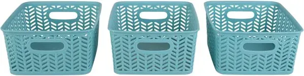 Simplify 3 Pack Small Herringbone Plastic Storage Basket in Dusty Blue