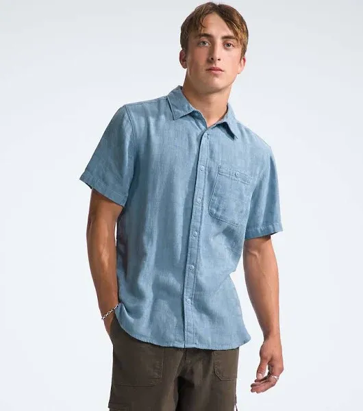 The North Face Loghill Jacquard Shirt Short Sleeve Button Down Top Blue Men&#039;s S