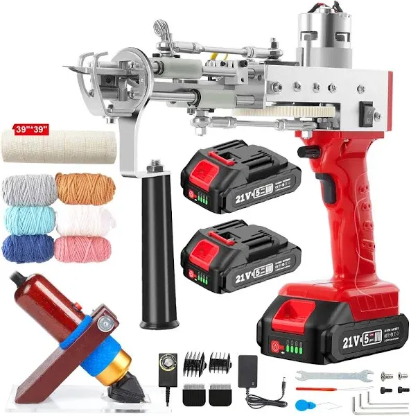 BESGEER 2023-Cordless-Rug-Tufting-Gun-Kit with Carpet Trimmer Tufting-Gun-Starter-Kit-with 2pcs Batteries,2 in 1 Cut Loop Pile Tufting Gun