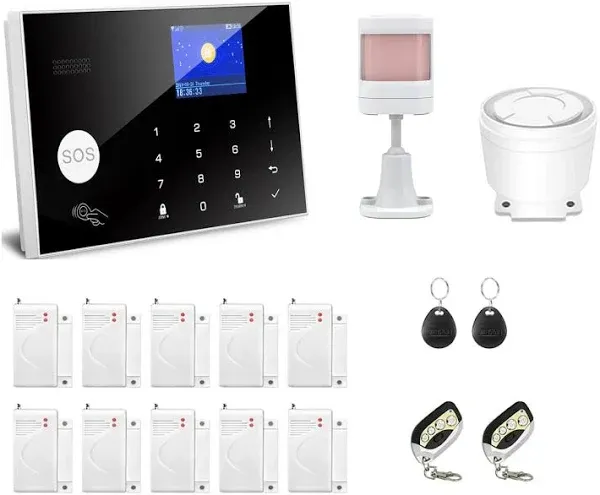 WiFi and GSM Home Security Alarm System, Door/Window Sensor (x10) Motion Detector (x1) with Smart Life and Tuya App Alert, Works with Google Assistant and Alexa