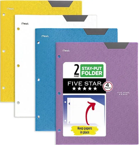 Five Star Two-Pocket Stay-Put Plastic Folder