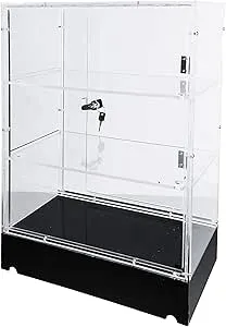 FixtureDisplays® Clear Cabinet Acrylic Display Removable Shelf Case Plexiglass Showcase with Lock and Key Transparent Box Model Display LED Light Remote Control 14604-Universal+14606-NPF