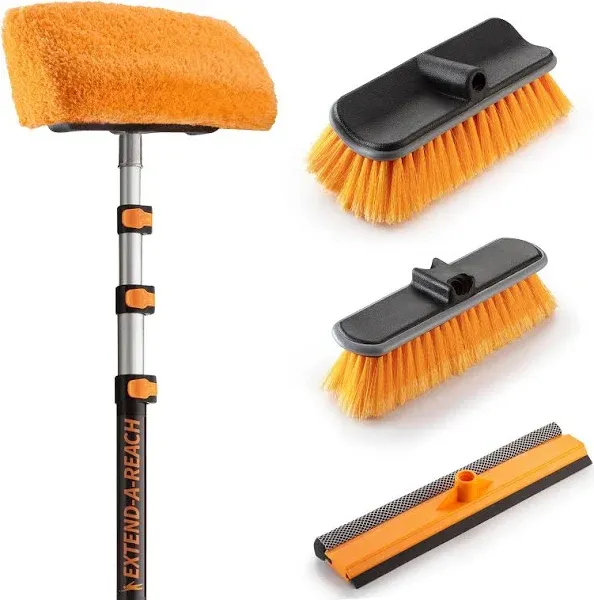 36-Foot Exterior House Cleaning Brush Set with 7-30 ft Extension Pole // Vinyl Siding Brushes with Telescopic Extendable Pole & Window Cleaning Squeegee Tool // The Ultimate Extension Scrub Brush Set