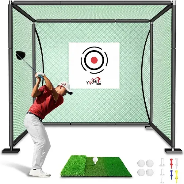 YUNIC Golf Driving Cage with Steel Frame, Golf Nets for Backyard Driving for Full Swing and Chipping Practice Indoor Outdoor