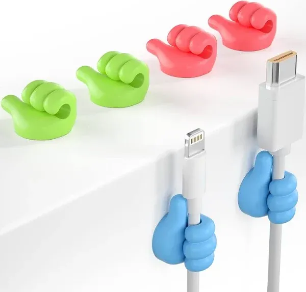 12Pcs Cable Clips, Fun Cord Holders, Silicone Thumb Wall Hooks, Cord Organizer for Desk Wall Car Nightstand, Cord Clips, Wire Holders, Phone USB Charger Cable Management, Key Hanger