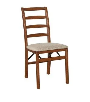 2pc Shaker Ladderback Folding Chairs with Blush Seat and Wood Cherry - Stakmore