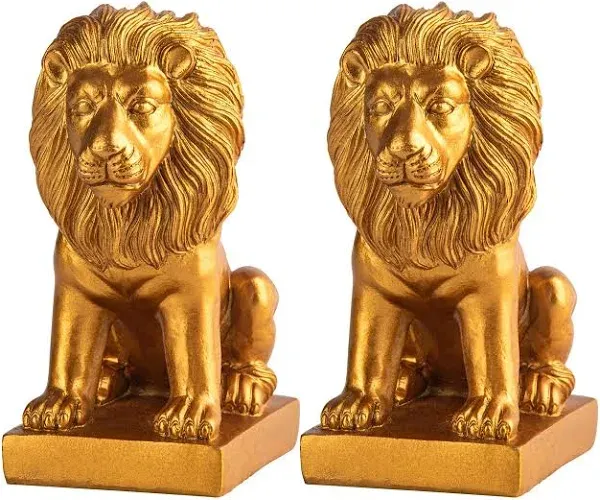 Lion Book Ends for Home Decorative 2 Golden Bookends Bookcase Decoration Book Ends to Hold Books Heavy Duty Bookends for Shelves Vintage Antiq Nonskid Shelves