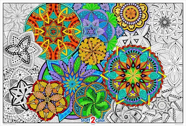 Stuff2Color Giant Coloring Poster Mandala Madness for Kids and Adults Great for Family Time, Girls, Boys, Arts and Crafts