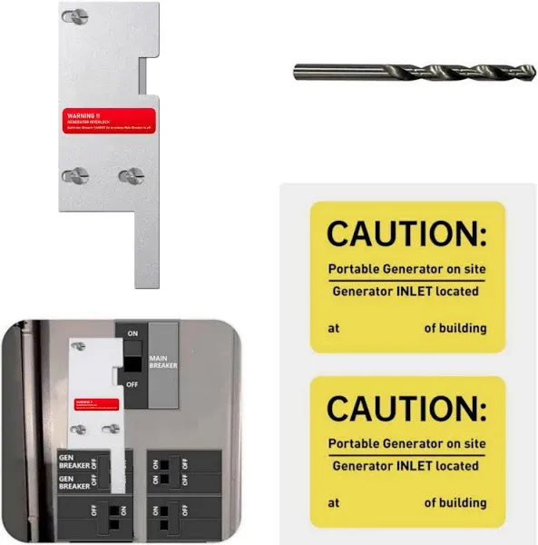 Generator Interlock Kit Multiple Styles Compatible with Square D Vertical Main 150 or 200 amp Breaker, 3 1/4 to 4" Spacing Between Main and Branch Breaker SD200VL