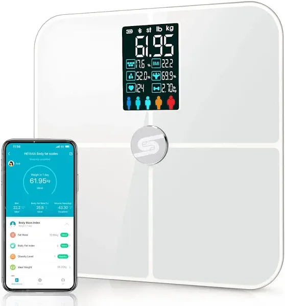 Smart Scale for Body Weight, Digiatl Weight Scale with Large LCD Display, 17 Body Composition Analyzer Sync to APP, Bathroom Body Fat Scale for BMI, BMR, Heart Rate, 400lb,White.