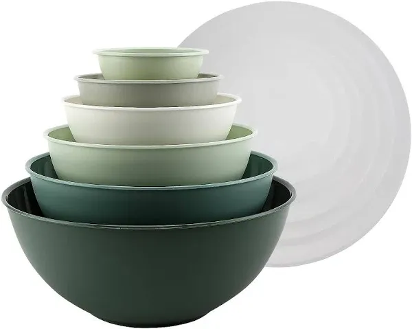 Mixing Bowls with Lids 12 Piece Plastic Nesting Set Includes 6 Prep 6 Lids(Sage)