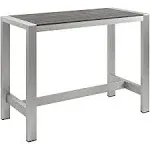 Modway Shore Aluminum Outdoor Patio 60" Rectangle Bar Table in Silver Gray