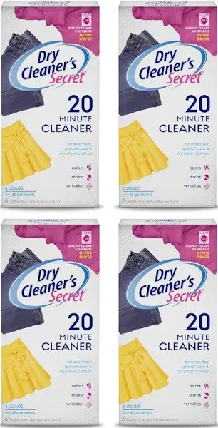 Woolite At-Home Dry Cleaner Dry Cleaning Cloths, Gentle Laundry Care for Special Fabrics and Dry-Clean-Only Clothes, Fresh Scent, Pack of 4, 24 Cloths