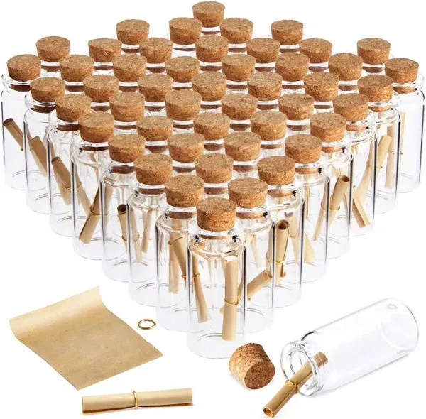 48 Pack 10Ml Glass Cork Bottles with Mini Scrolls for Messages and Favors