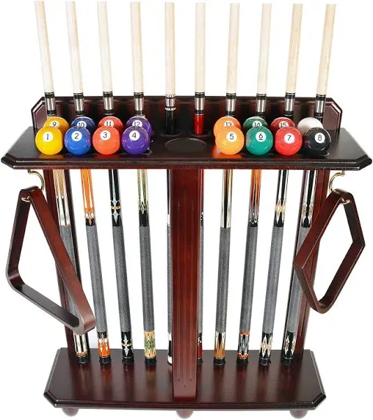 ISZY Billiards Pool Stick Rack Cue Rack Only Wood Floor Stand Holds 10