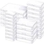 24 Pack Mixed Sizes Rectangular Mini Plastic Containers Clear Plastic Storage Boxes with Hinged Lids and Labels Empty Beads Organizers for Small Items Art Craft Jewelry Projects