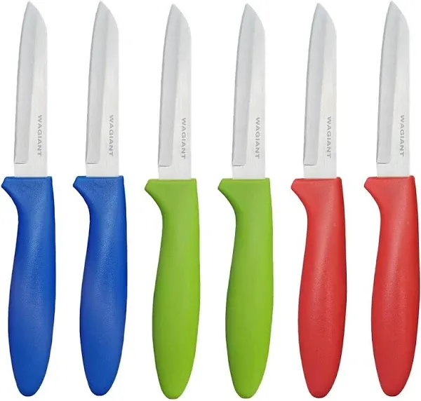 Paring Knife set of 6 PCS, 3.5 Inch Stainless Steel Fruit and Vegetable Knives,Comfortable Handle With Multi-Color Red/Green/Blue