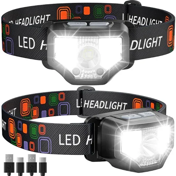 GETASI Headlamp Rechargeable 2pcs, 1200 Lumen Super Bright LED Flashlight with Motion Sensor for Adults and Kids- Camping Accessories Gear, Waterproof