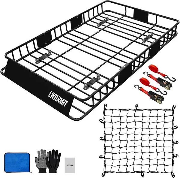 Lwturmrt 64 x 39 inch Universal 300lb Heavy Duty Roof Rack Cargo with Cargo Net, Car Top Luggage Holder Carrier Basket for SUV,Truck or RV Camping