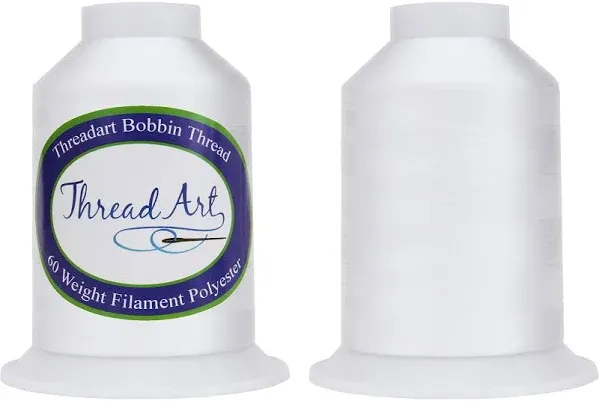 Threadart Bobbin Thread - 60wt White - Two Huge Spools of 5000 Meters - Twin Pack- Machine Embroidery