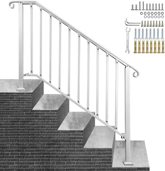 Adjustable Handrails for Outdoor Steps, Handrail Picket #4 Fits 4 or 5 Steps, Mattle Wrought Iron Handrail, Stair Rail with Installation Kit for Outdoor Steps