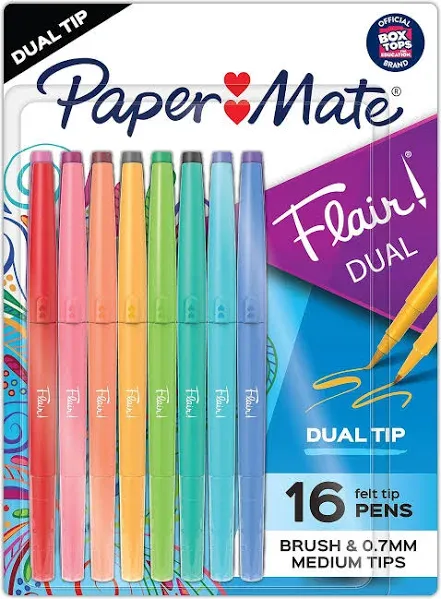 Papermate Flair Duo Felt Tip Porous Point Pen, Stick, Medium 0.7 mm, Assorted Ink and Barrel Colors, 16/Pack