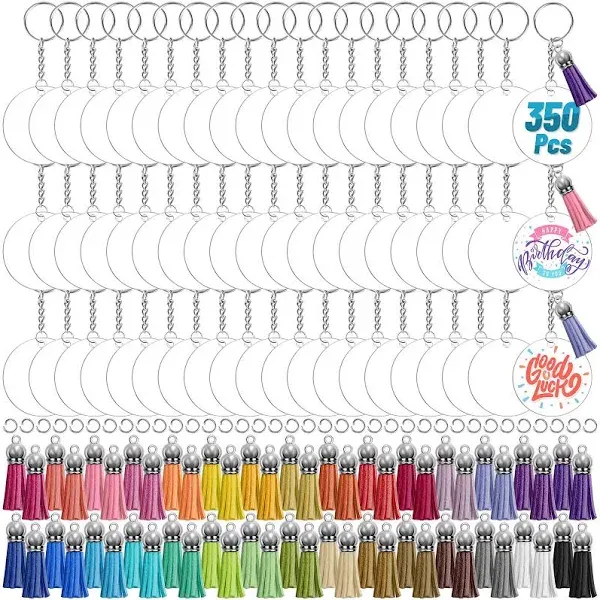 350Pcs Acrylic Keychain Blanks Cludoo Clear Acrylic Keychain Blanks for Vinyl with 60 Pcs Acrylic Blanks