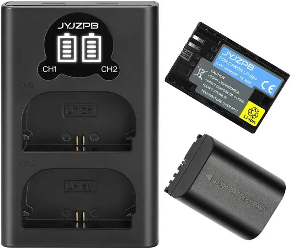 JYJZPB 2X LP-E6 Battery &amp; Charger for Canon EOS 80D, 6D, 70D, 60D, 5D Mark II