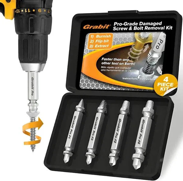 Alden 8440P Grabit Pro Broken Bolt and Damaged Screw Extractor 4 Piece Kit