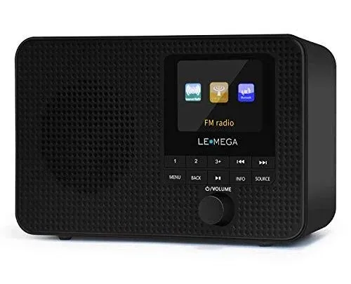 LEMEGA IR1 Portable WiFi Internet Radio,FM Digital Radio,Bluetooth Speaker,Dual Alarms Clock,Sleep Snooze Timer,40 Presets, Headphone-Output,Colour Display,Batteries or Mains Powered – Black Finish