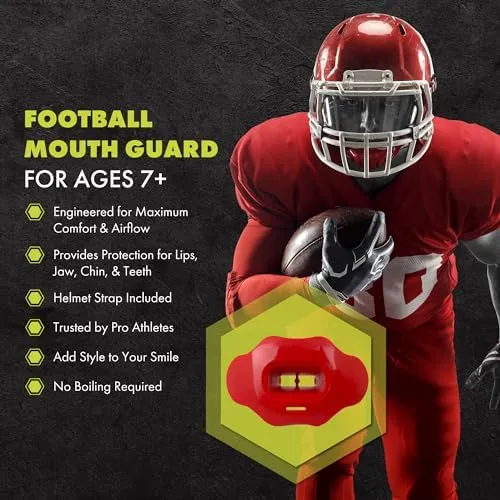 DAMAGE CONTROL Mouth Guard - Breathable Football Mouthpiece and Youth Mouth Guard Works with Braces, No Boiling - Helmet Strap Included (Him)