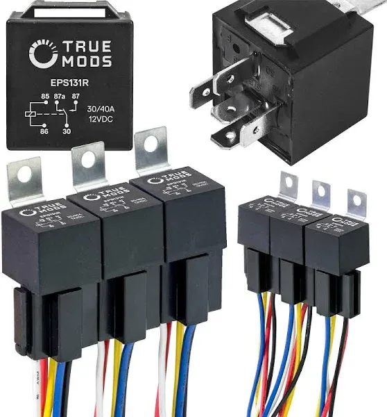 True MODS 6 Pack Bosch Style 5-Pin 12V Relay Kit [Interlocking Harness Socket Holder] [14 AWG Hot Wires] [SPDT] [30/40 Amp] 12 Volt Automotive Relays for Auto Fan Cars