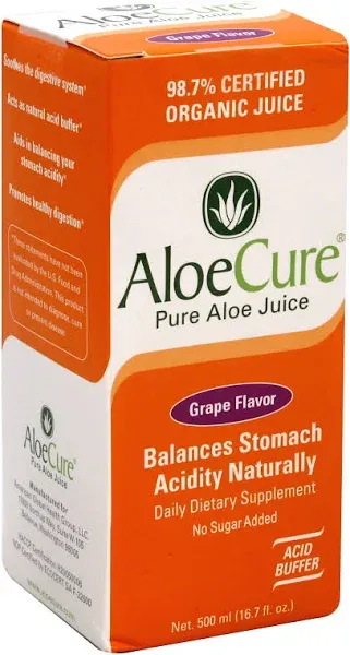 AloeCure USDA Organic Aloe Vera Juice Grape Flavor Made Within 12 Hours of Harvest